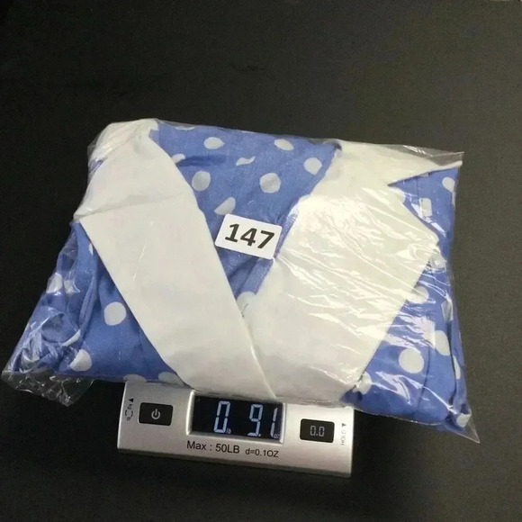 Vintage Komar Womens Blue White Polka Dot Sleeveless Tie Waist Wrap Dress Large - Picture 11 of 12